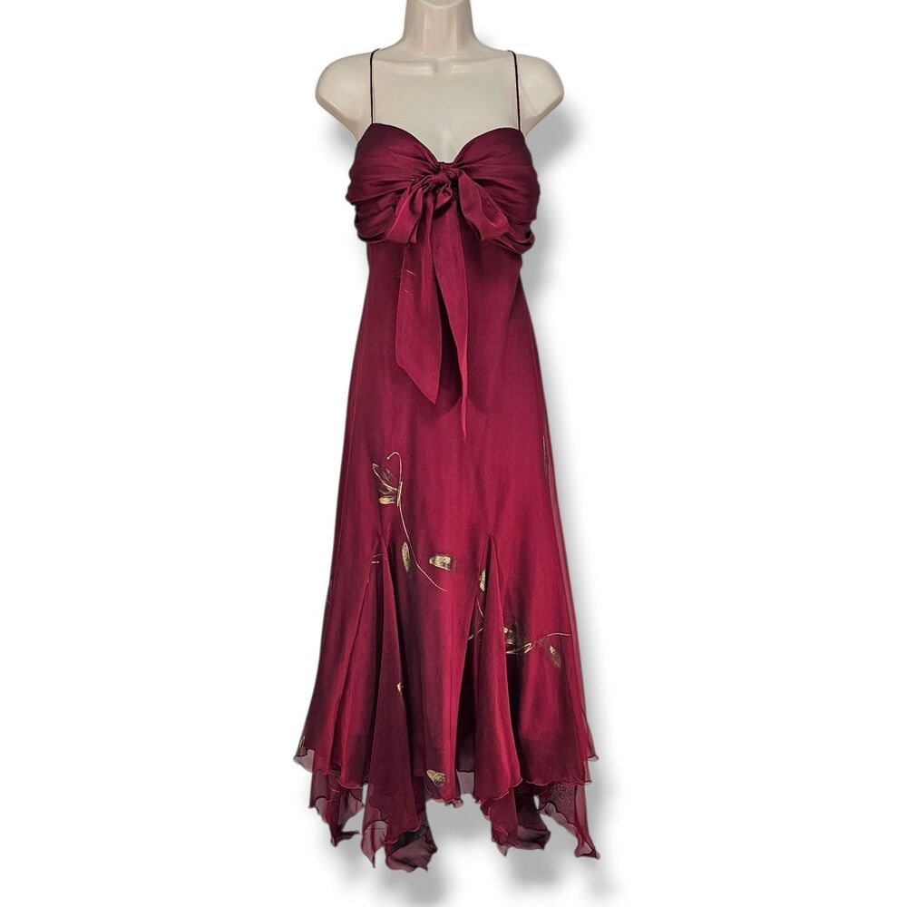 VTG SL Fashions Y2K Sparkle Burgundy Maxi Prom Dress Asymmetrical Fairy Sz Large